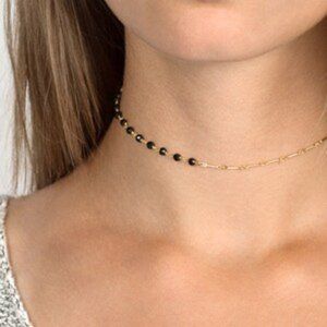 Unique Gold and Onyx Gemstone Necklace